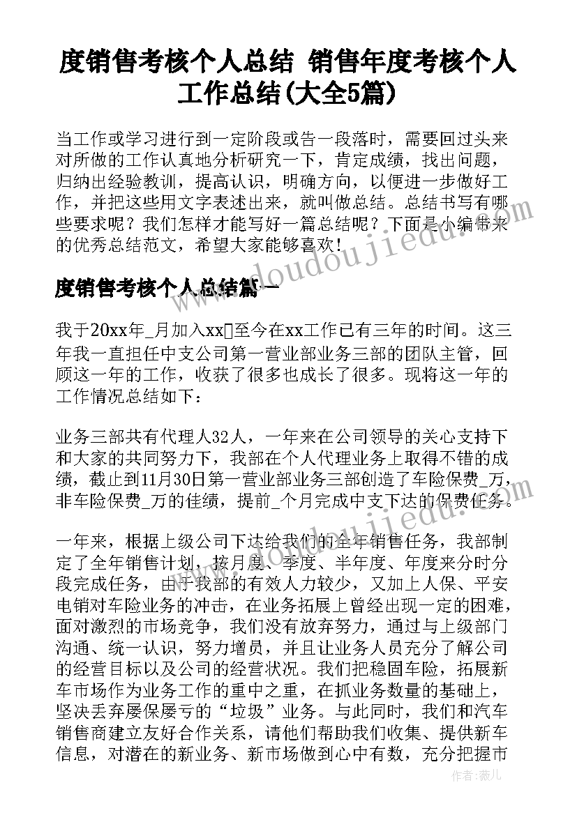 度销售考核个人总结 销售年度考核个人工作总结(大全5篇)