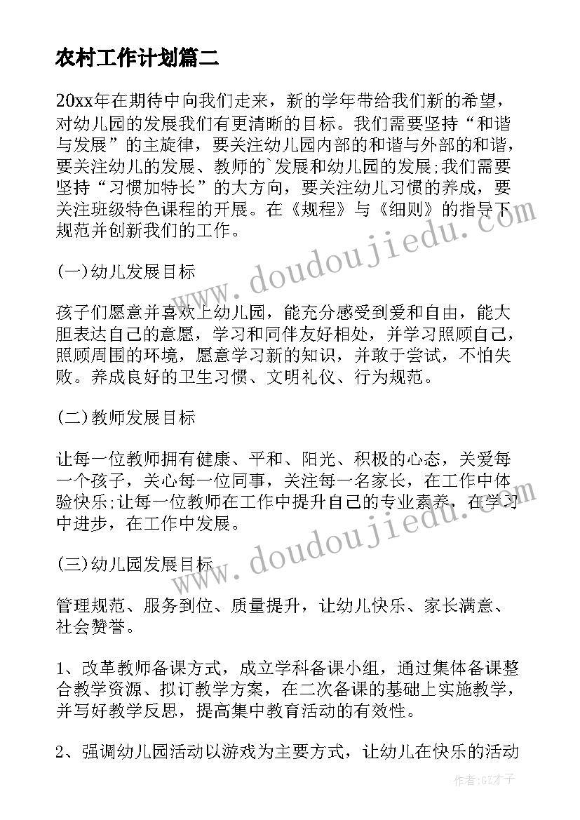 最新农村工作计划(汇总10篇)