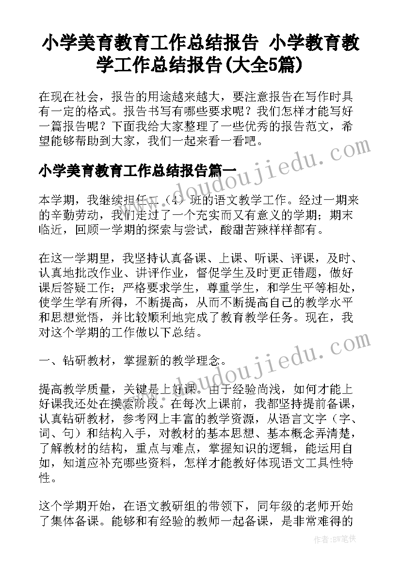 小学美育教育工作总结报告 小学教育教学工作总结报告(大全5篇)