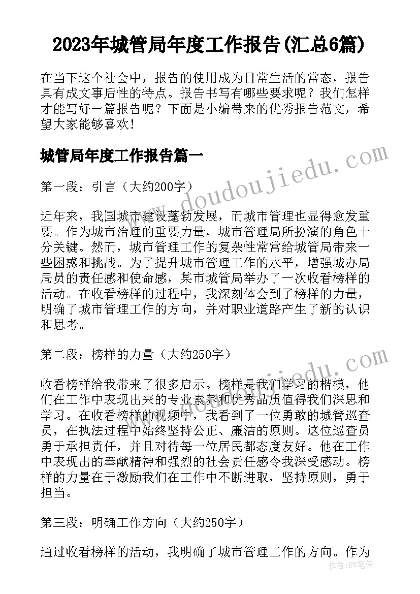 2023年城管局年度工作报告(汇总6篇)