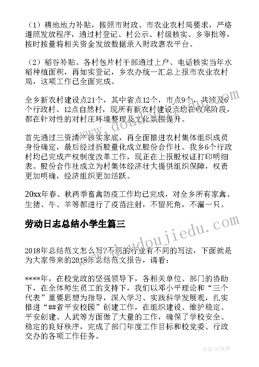 2023年劳动日志总结小学生 培训总结心得体会总结(实用6篇)