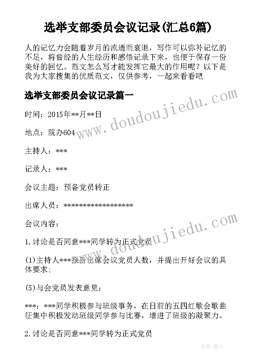 选举支部委员会议记录(汇总6篇)