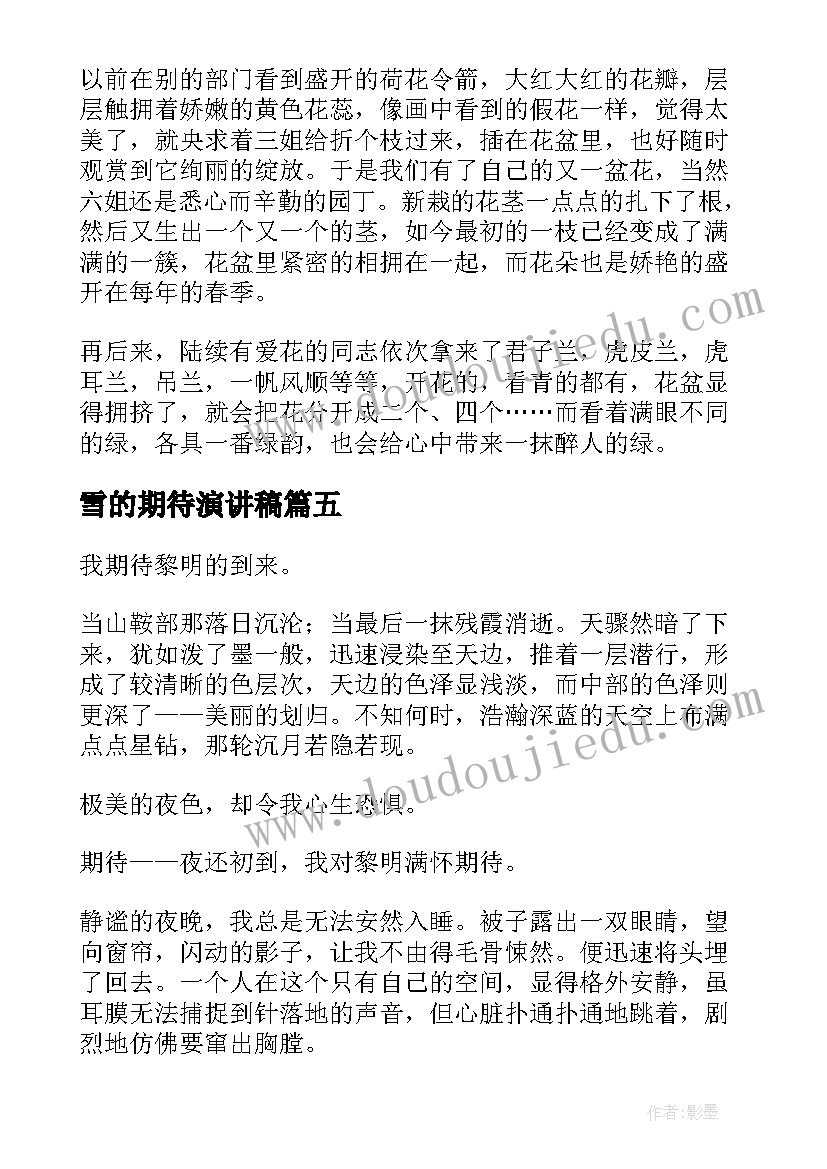 雪的期待演讲稿(优秀5篇)