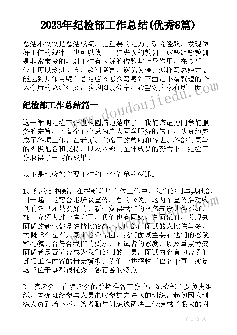 2023年纪检部工作总结(优秀8篇)