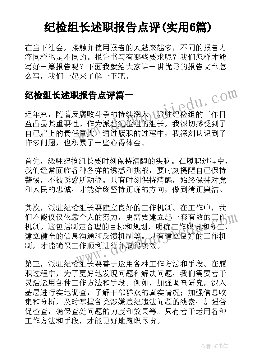 纪检组长述职报告点评(实用6篇)