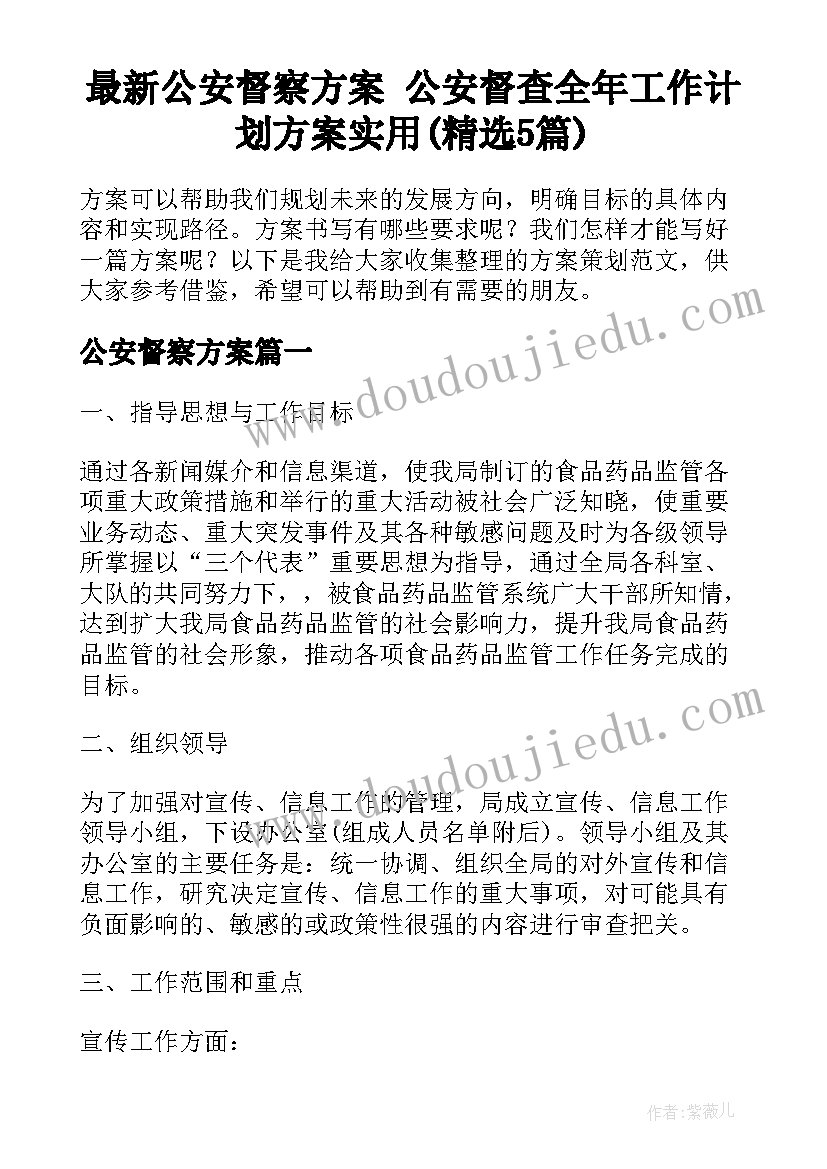 最新公安督察方案 公安督查全年工作计划方案实用(精选5篇)