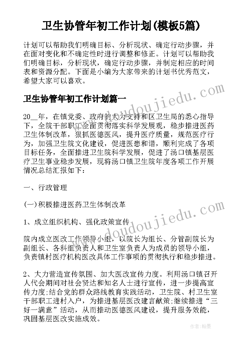 卫生协管年初工作计划(模板5篇)