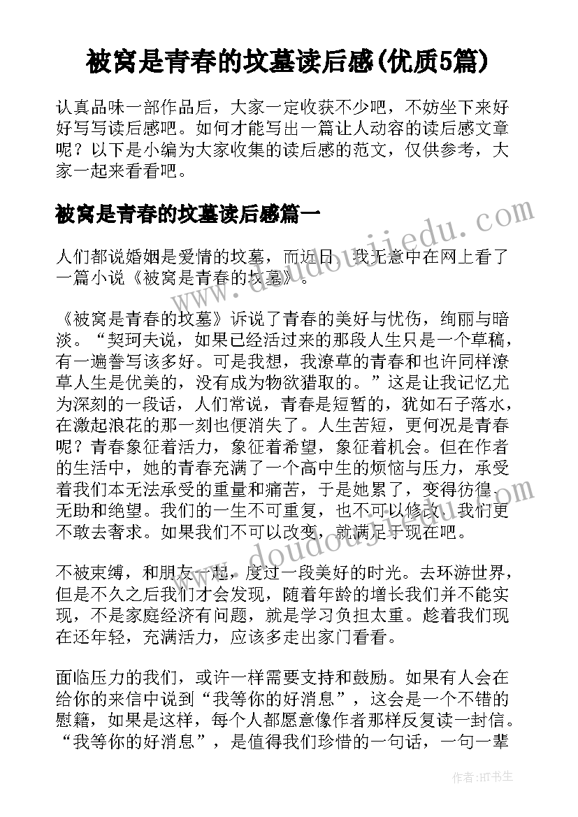 被窝是青春的坟墓读后感(优质5篇)