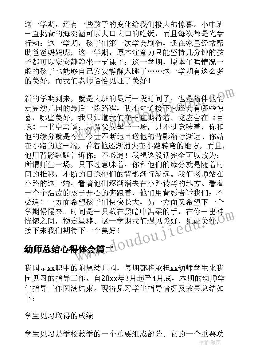 最新幼师总结心得体会(汇总6篇)