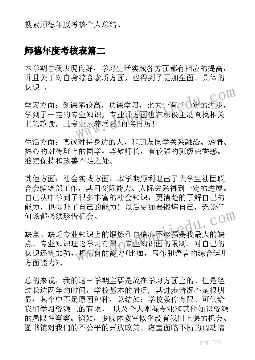 最新师德年度考核表 师德年度考核个人总结(精选6篇)