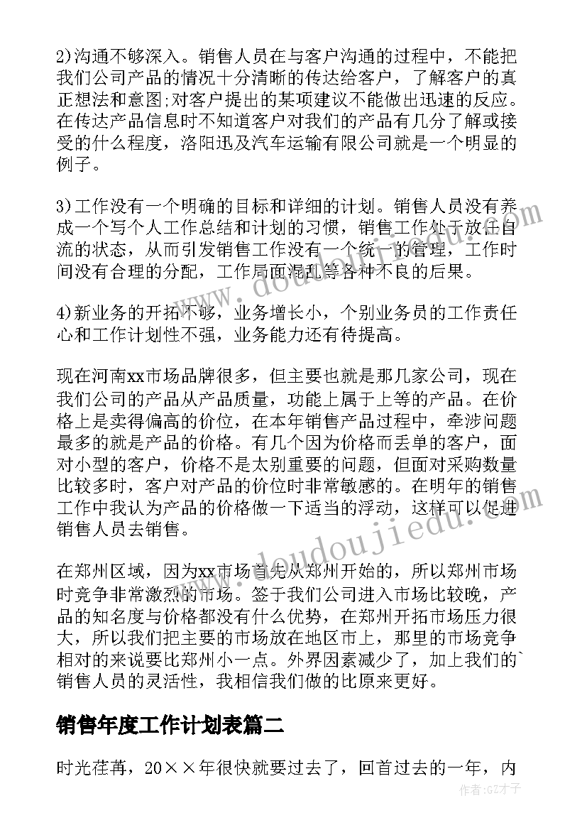 销售年度工作计划表(汇总10篇)