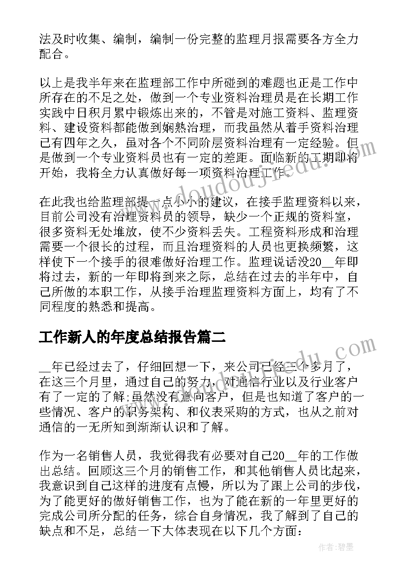 最新工作新人的年度总结报告(精选8篇)