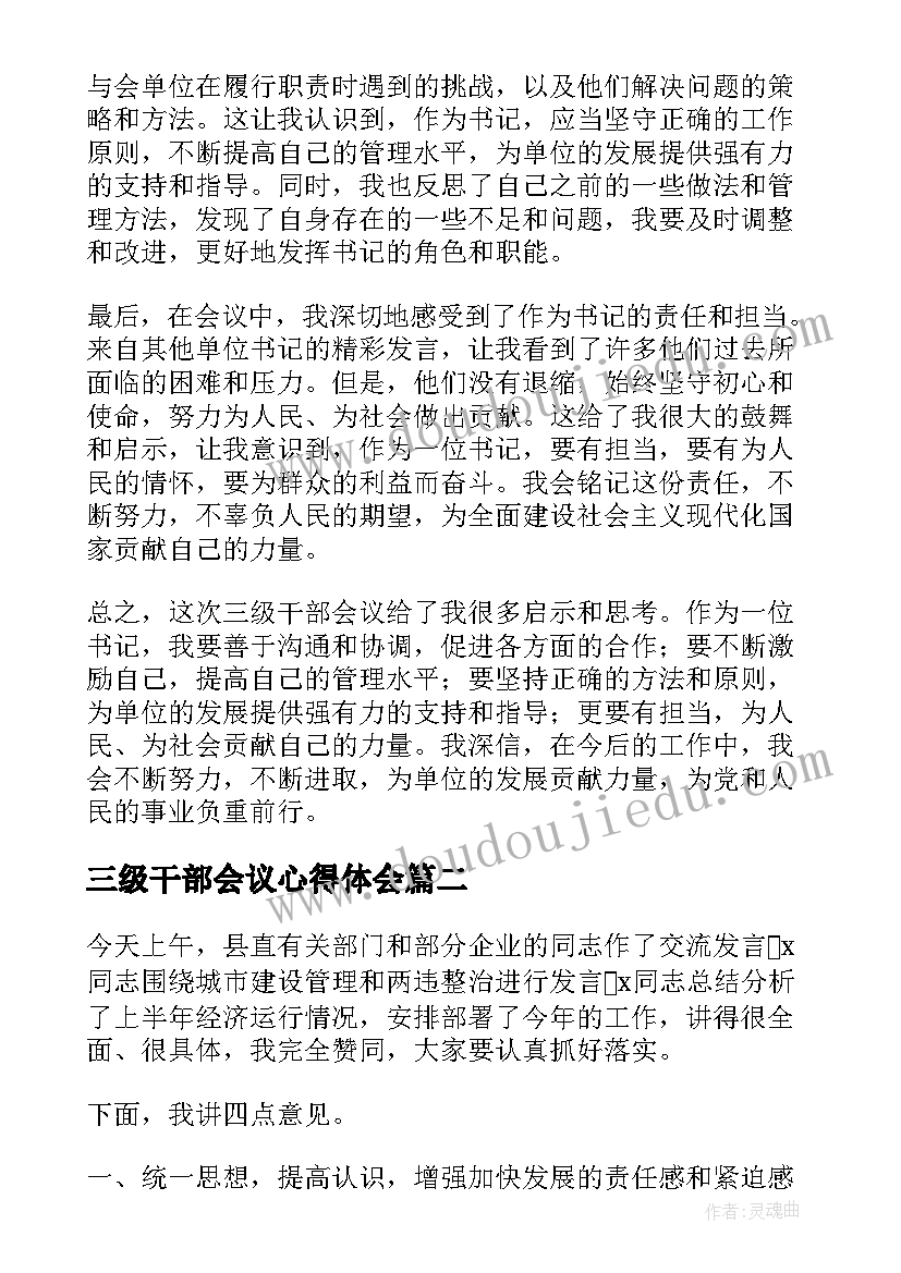 最新三级干部会议心得体会 三级干部会议书记心得体会(优秀5篇)