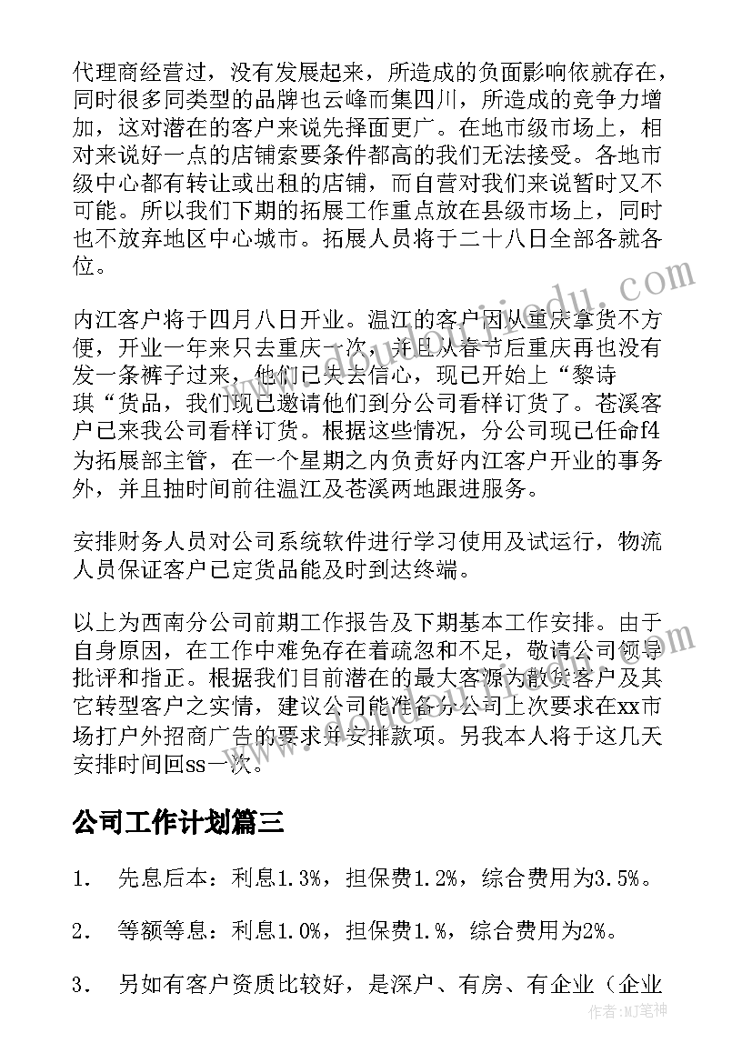 公司工作计划(汇总8篇)