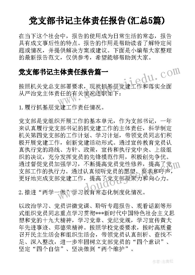 党支部书记主体责任报告(汇总5篇)