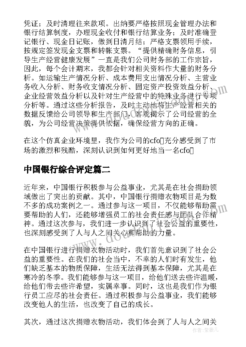 2023年中国银行综合评定 中国银行实习报告(模板5篇)