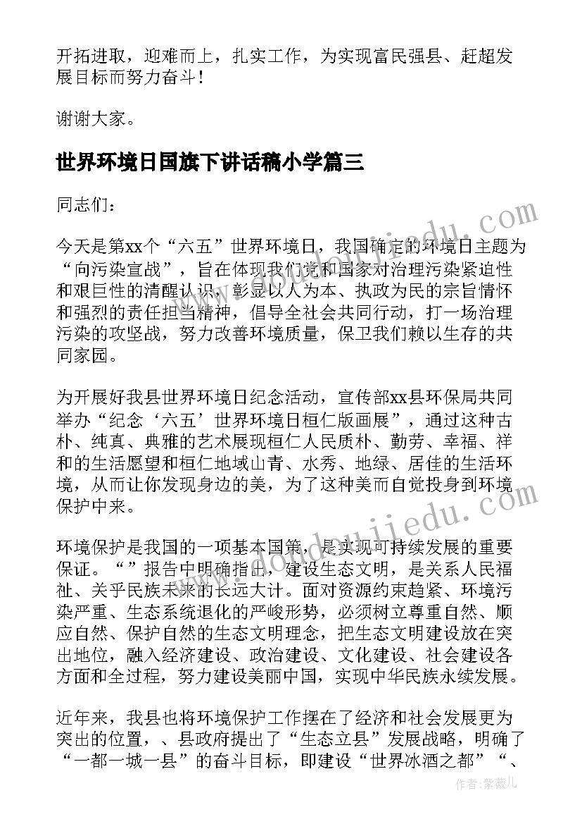 最新世界环境日国旗下讲话稿小学(优质5篇)