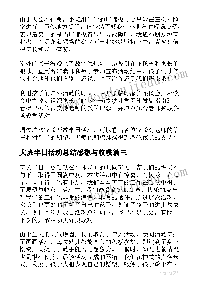 大班半日活动总结感想与收获 幼儿园半日活动总结感想(精选5篇)