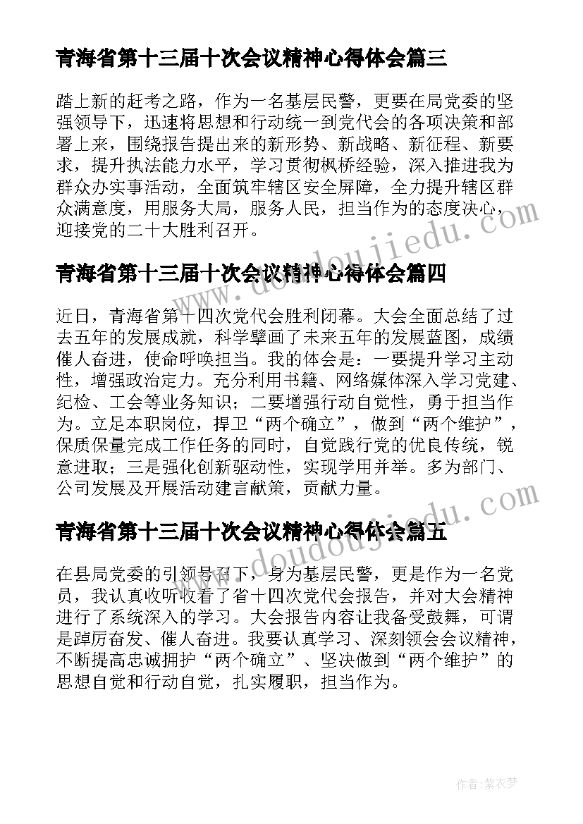 青海省第十三届十次会议精神心得体会(实用5篇)