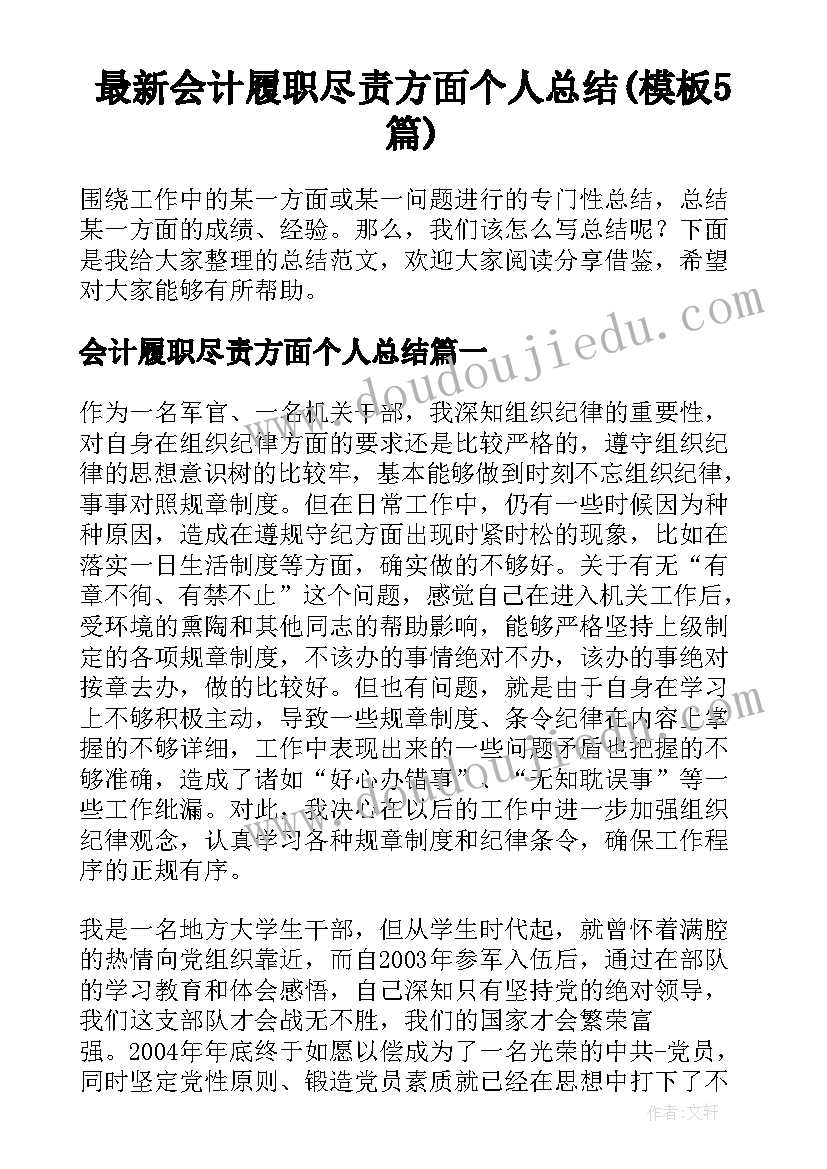 最新会计履职尽责方面个人总结(模板5篇)