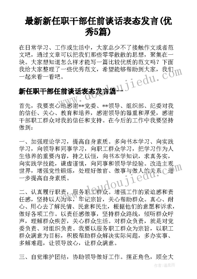 最新新任职干部任前谈话表态发言(优秀5篇)