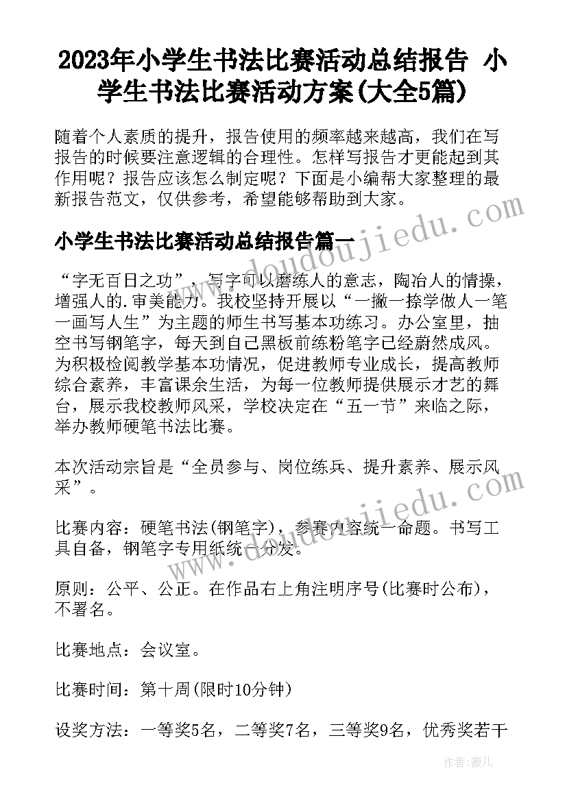 2023年小学生书法比赛活动总结报告 小学生书法比赛活动方案(大全5篇)