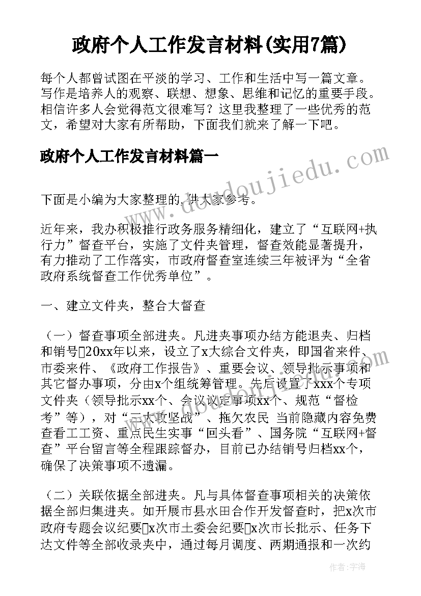 政府个人工作发言材料(实用7篇)