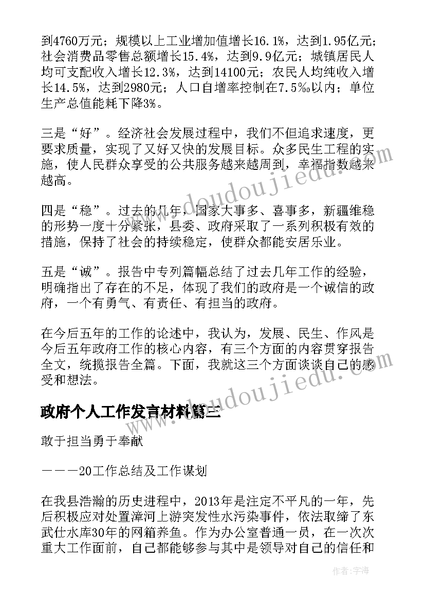 政府个人工作发言材料(实用7篇)