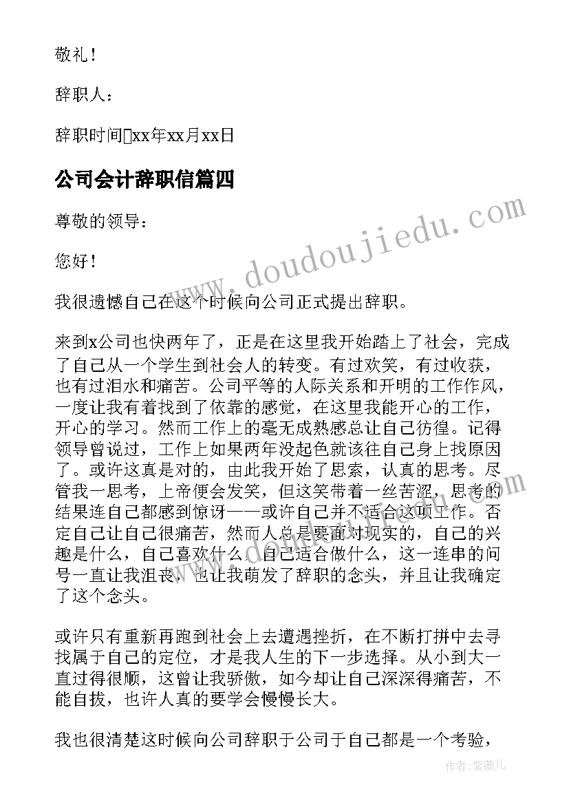 公司会计辞职信(通用8篇)