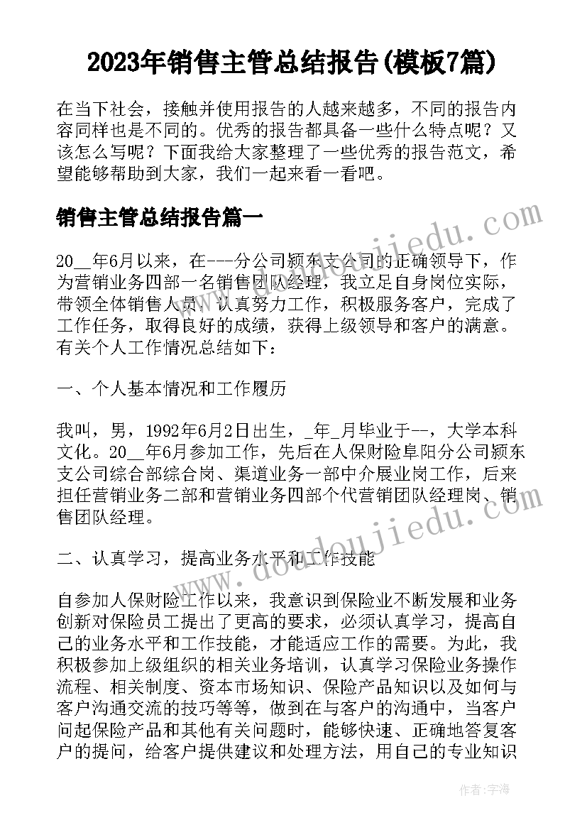 2023年销售主管总结报告(模板7篇)