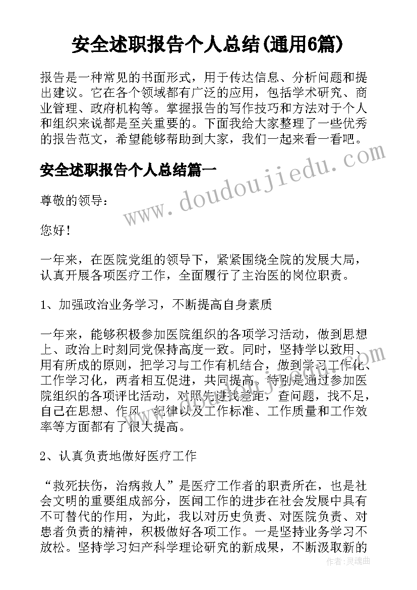 安全述职报告个人总结(通用6篇)