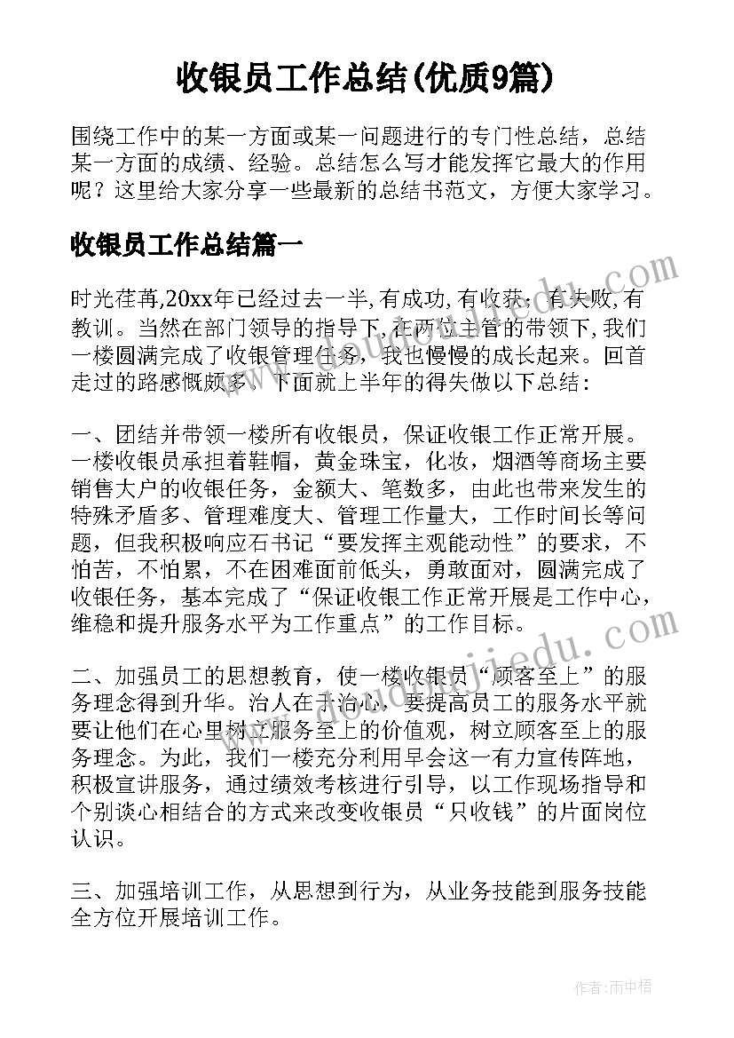 收银员工作总结(优质9篇)