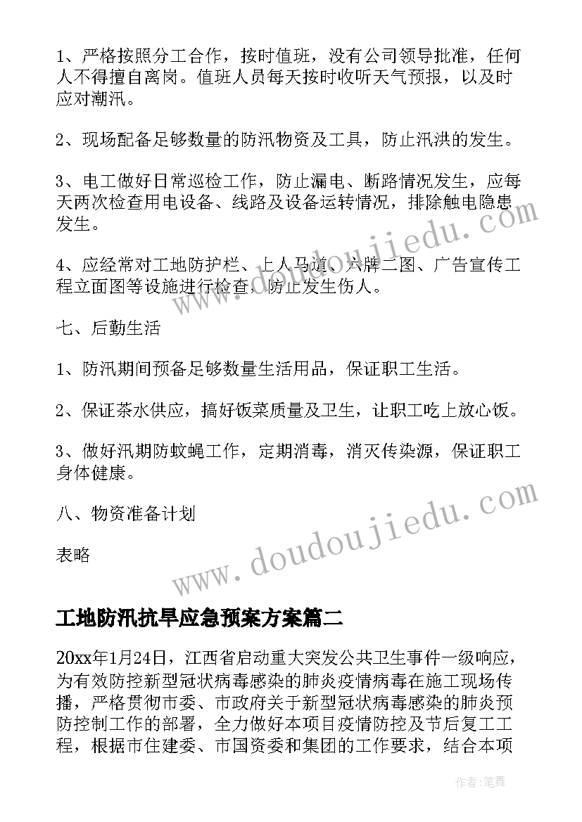 最新工地防汛抗旱应急预案方案(汇总5篇)