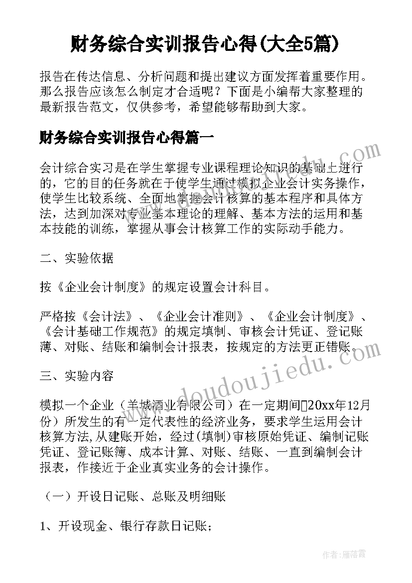 财务综合实训报告心得(大全5篇)