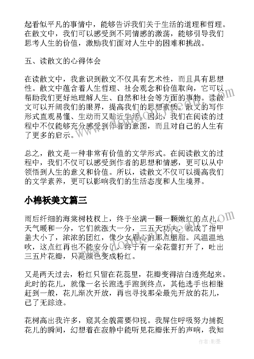 小棉袄美文 散文课心得体会(通用9篇)