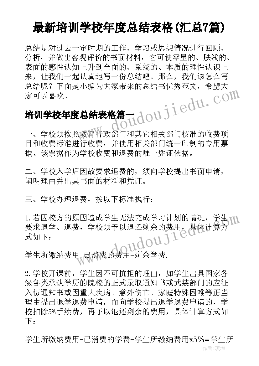 最新培训学校年度总结表格(汇总7篇)