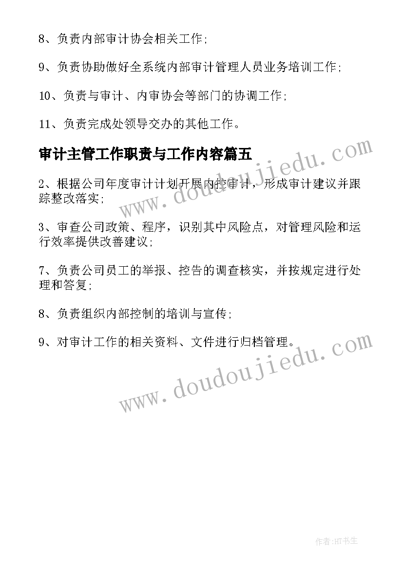 最新审计主管工作职责与工作内容(优质5篇)