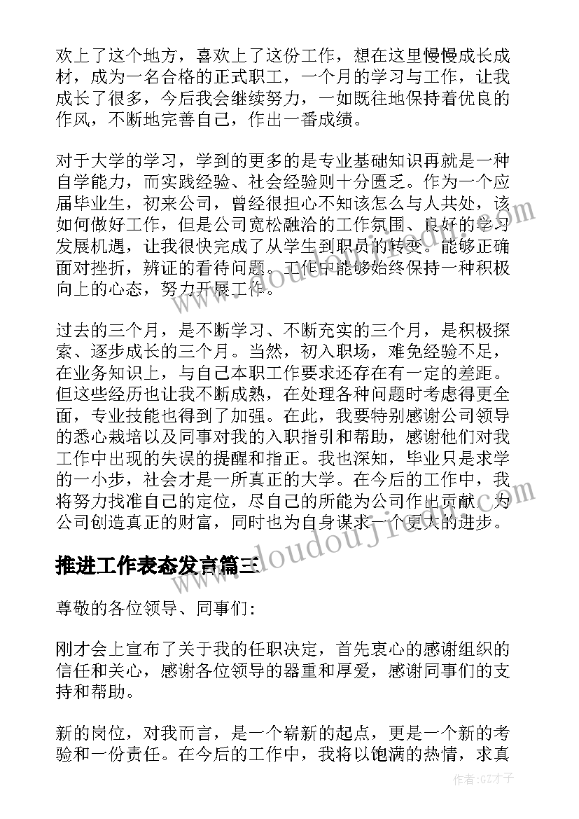 2023年推进工作表态发言(通用5篇)