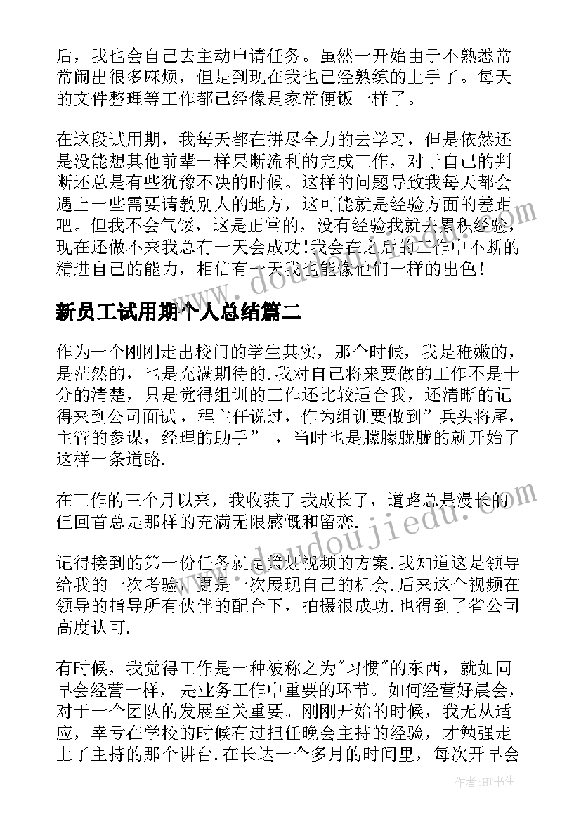 2023年新员工试用期个人总结(通用6篇)