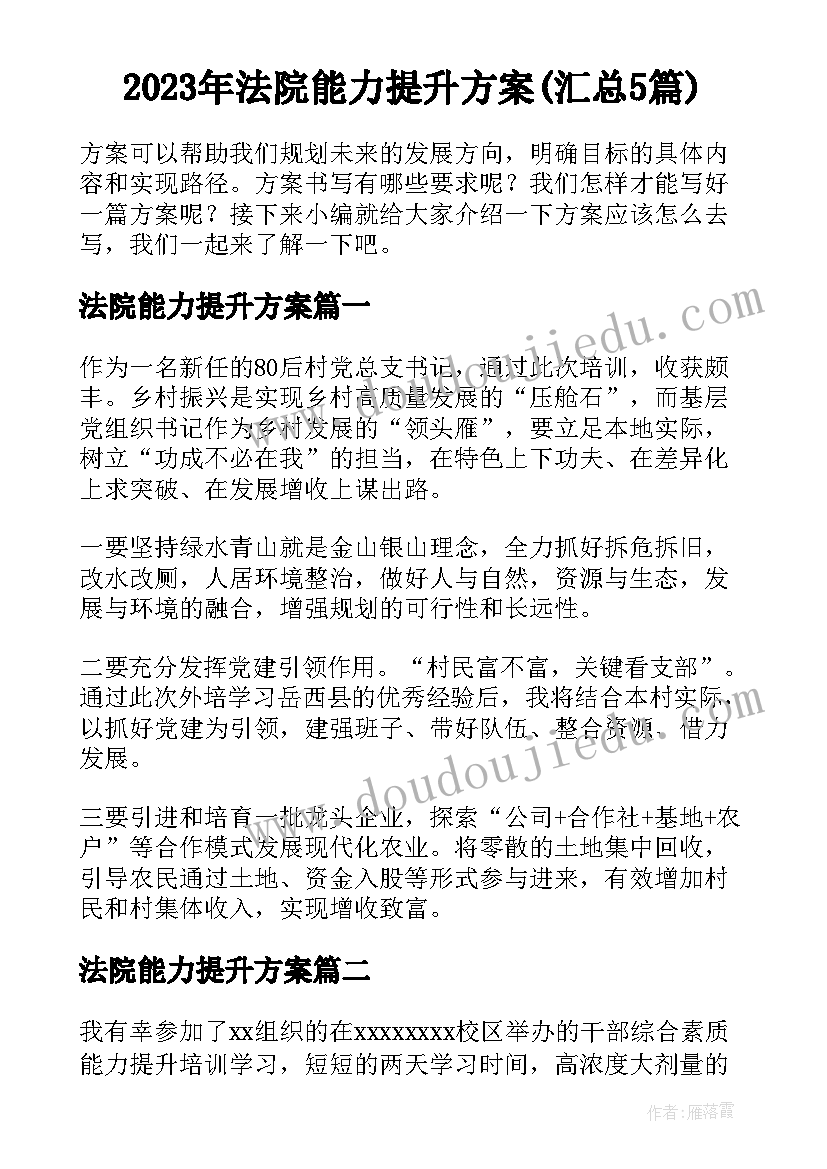 2023年法院能力提升方案(汇总5篇)