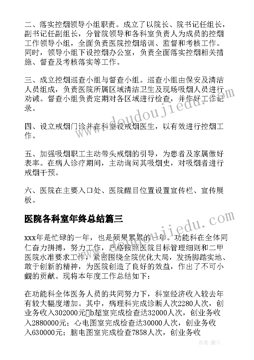 最新医院各科室年终总结(实用8篇)