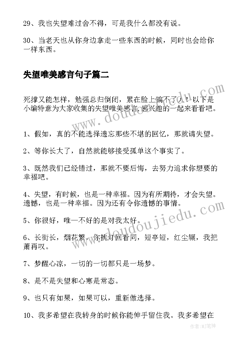 失望唯美感言句子 经典失望唯美感言(大全5篇)