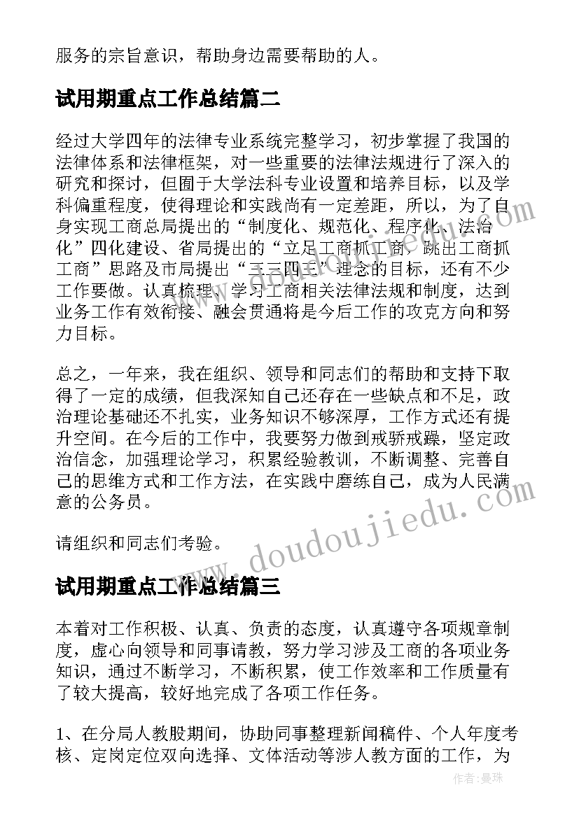 试用期重点工作总结(精选5篇)