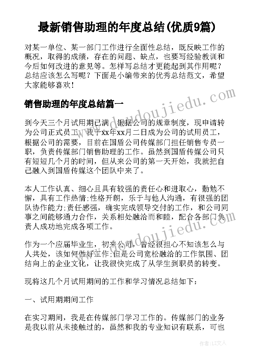 最新销售助理的年度总结(优质9篇)