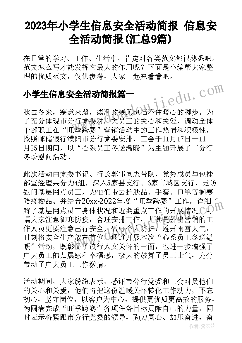 2023年小学生信息安全活动简报 信息安全活动简报(汇总9篇)