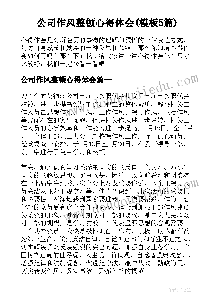 公司作风整顿心得体会(模板5篇)