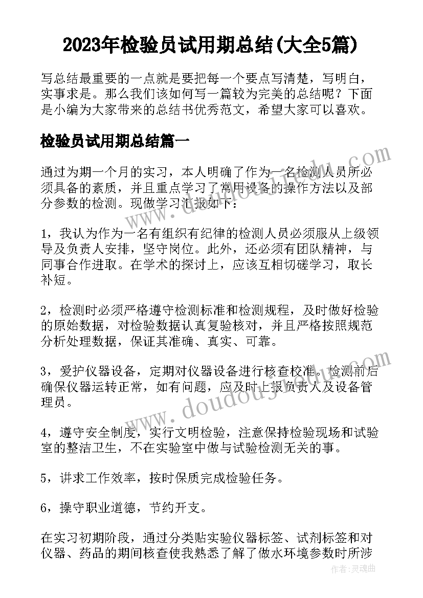 2023年检验员试用期总结(大全5篇)