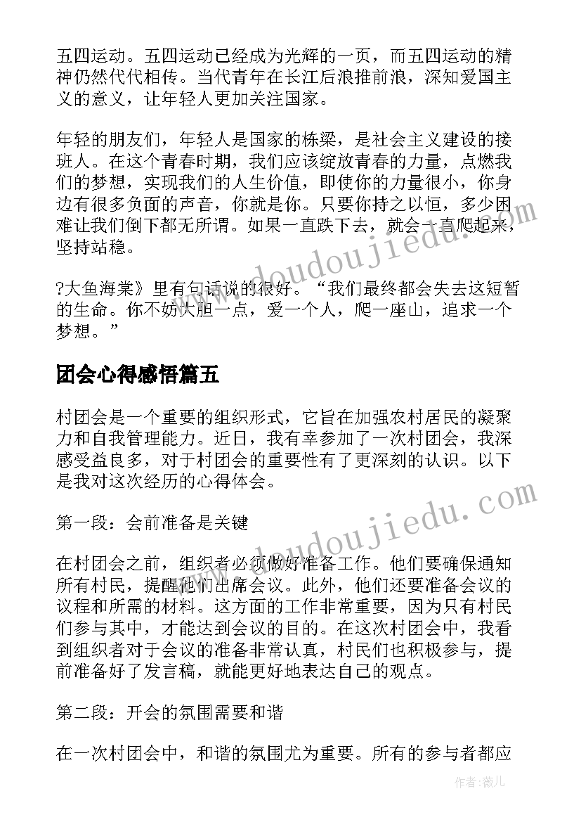 2023年团会心得感悟 村团会心得体会(通用5篇)