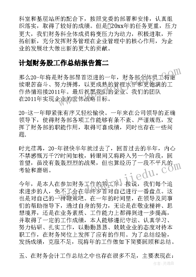 最新计划财务股工作总结报告 财务工作总结及计划(通用7篇)