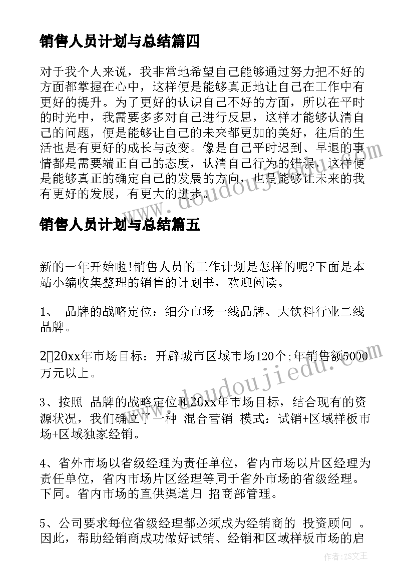 最新销售人员计划与总结(精选5篇)